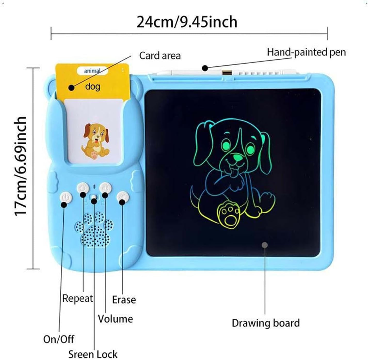 Talking Flash Cards, 2-In-1 Pocket Speech Cards, Educational Audible Learning with Interactive Reading Device, Drawing Tablet For, Preschool, Kids Learning, 9.45X6.69X0.59 In