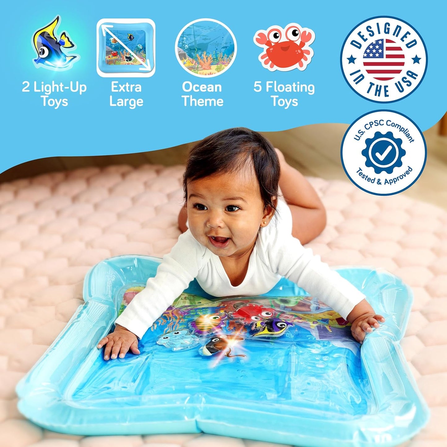 Light-Up Tummy Time Water Mat for crawling practice