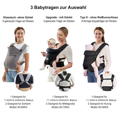 Babytrage Für Neugeborene Ab Geburt,Ergonomische,Mit Verstellbarer Gürtel,Baby Bauchtrage Rückentrage,Leicht＆Atmungsaktiv-4-15Kg(Schwarz - Mit Gürtel)